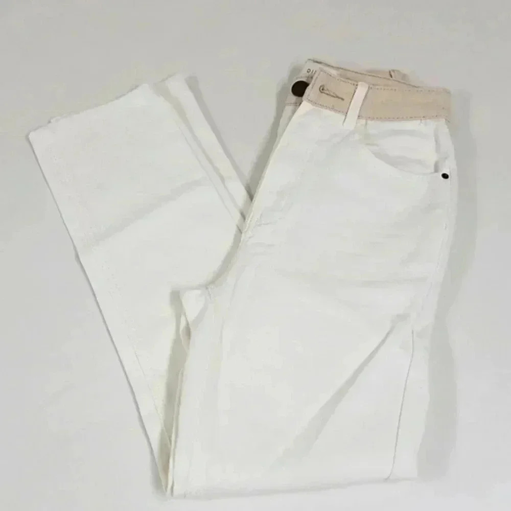 DISSH Denim Two tone  Marie Mom High Rise Straight Leg Jean Beige